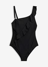 One-Shoulder Badeanzug mit abnehmbarem Träger in schwarz von vorne - bonprix