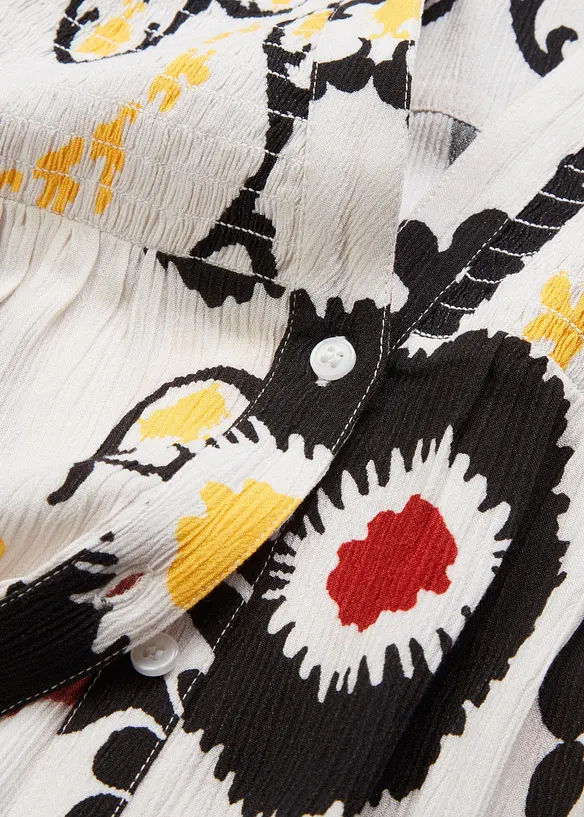 Kurzarmbluse mit Smockdetail aus strukturierter Viskose